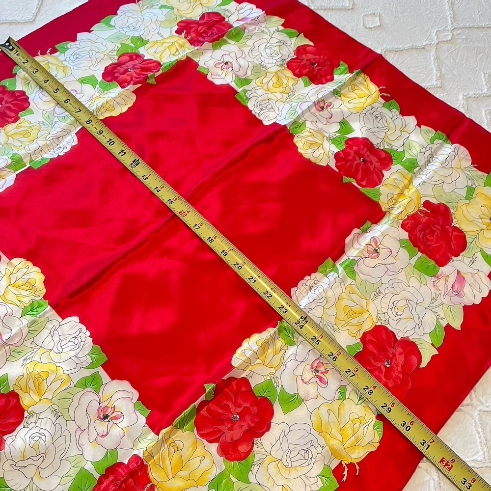 Vtg Worthington Tomato Red Floral Silk Scarf Square Classic Elegant Feminine NOS - Picture 5 of 7